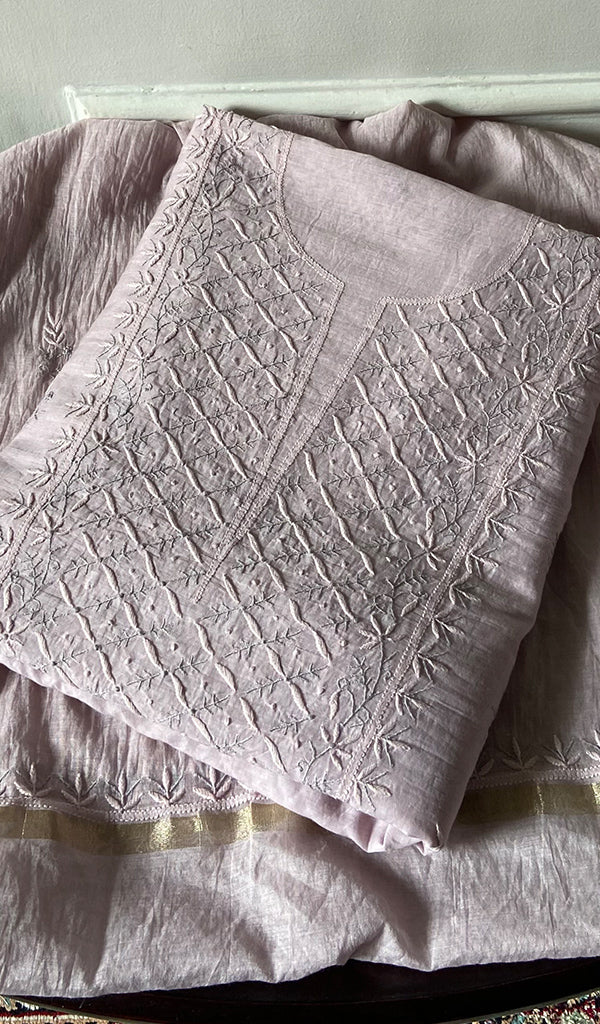 Pure Mul Chanderi Chikankari 3 Pc Unstitched Suit Set