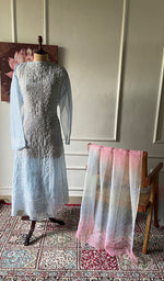 Load image into Gallery viewer, Women's Lucknowi Handcrafted Pure Organza Silk Chikankari Semi- stitched Anarkali Dupatta Set- HONC0362218