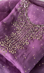 将图像加载到图库查看器中， Marifa Women's Lakhnavi Handcrafted Pure Organza Chikankari Unstitched Kurta And Dupatta Set- HONC0317960