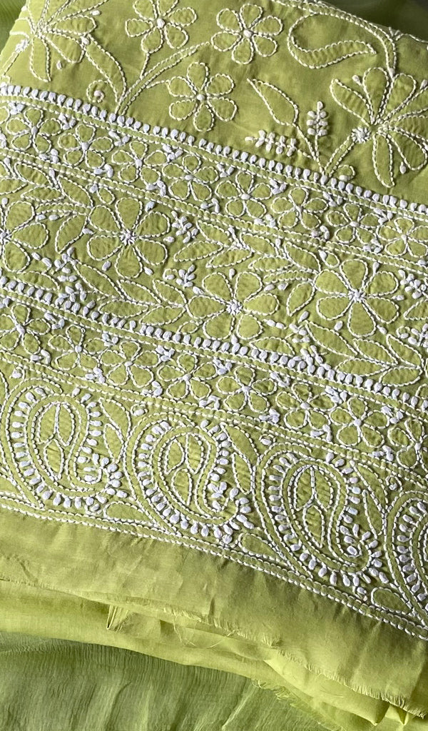 Women's Lakhnavi Handcrafted Cotton Unstitched Chikankari Suit Material - HONC0354979