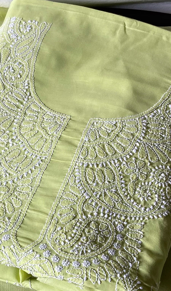 Women's Lakhnavi Handcrafted Cotton Unstitched Chikankari Suit Material - HONC0360798