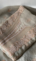 Load image into Gallery viewer, Women's Lakhnavi Handcrafted Pure Organza Chikankari Unstitched Kurta And Dupatta Set - HONC0352105