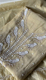 Load image into Gallery viewer, Chidiya Women's Lakhnavi Handcrafted Mul Chanderi Unstitched Kurta And Dupatta Set- HONC0349590