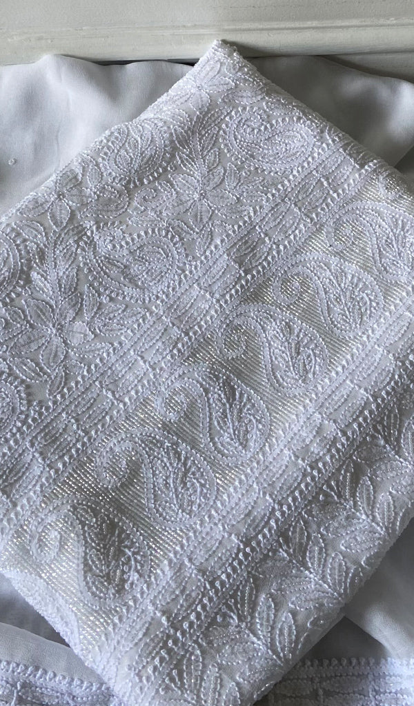 Women's Lucknowi Handcrafted Viscose Georgette Unstitched Chikankari Kurta and Dupatta Set- HONC0341937