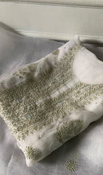 Load image into Gallery viewer, Women's Lakhnavi Handcrafted Pure Organza Chikankari Unstitched Kurta And Dupatta Set- HONC0340873