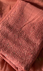 Load image into Gallery viewer, Women's Lakhnavi Handcrafted Mul Chanderi Unstitched Chikankari Full Suit Material - HONC0324499