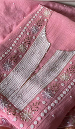 Load image into Gallery viewer, Women's Lakhnavi Handcrafted Mul Chanderi Unstitched Chikankari Full Suit Material - HONC0362598