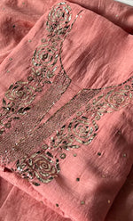 将图像加载到图库查看器中， Women's Lakhnavi Handcrafted Mul Chanderi Unstitched Chikankari Full Suit Material - HONC0320777