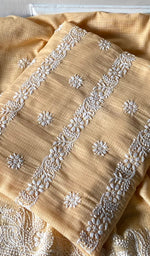 Load image into Gallery viewer, Women's Lucknowi Handcrafted Kota Cotton Chikankari Unstitched Kurta And Dupatta Set - HONC0340077