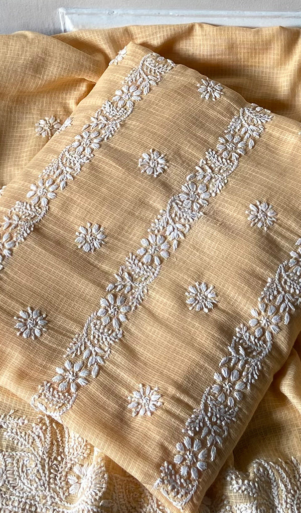Women's Lucknowi Handcrafted Kota Cotton Chikankari Unstitched Kurta And Dupatta Set - HONC0340077