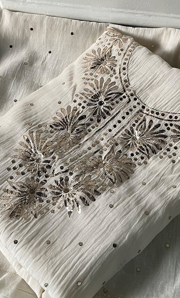 Women's Lakhnavi Handcrafted Mul Chanderi Unstitched Kurta And Dupatta Set- HONC0338716