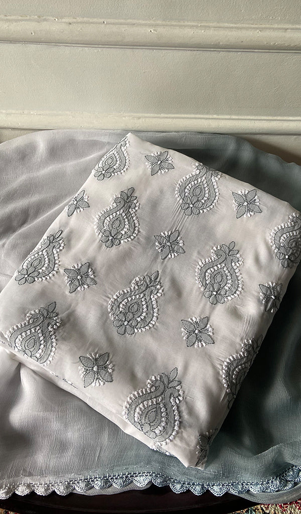 Women's Lakhnavi Handcrafted Unstitched Cotton Chikankari Suit Material - HONC0367459