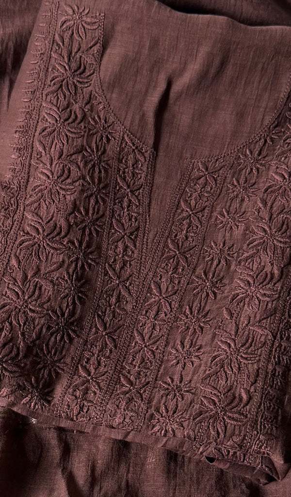 Women's Lakhnavi Handcrafted Mul Chanderi Unstitched Chikankari Full Suit - HONC0374166