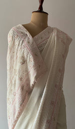 Women's Lakhnavi Handcrafted Pure Silk Georgette Chikankari Saree