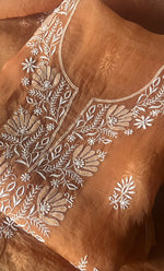 将图像加载到图库查看器中， Women's Lakhnavi Handcrafted Pure Organza Chikankari Unstitched Kurta And Dupatta Set- HONC0319189