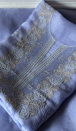 Load image into Gallery viewer, Women's Lakhnavi Handcrafted Pure Organza Chikankari Unstitched Kurta And Dupatta Set- HONC0342727