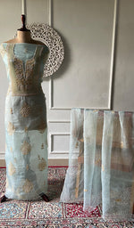 Load image into Gallery viewer, Mayuri Women's Lakhnavi Handcrafted Pure Organza Silk Chikankari Unstitched Full Suit Material - HONC0351132