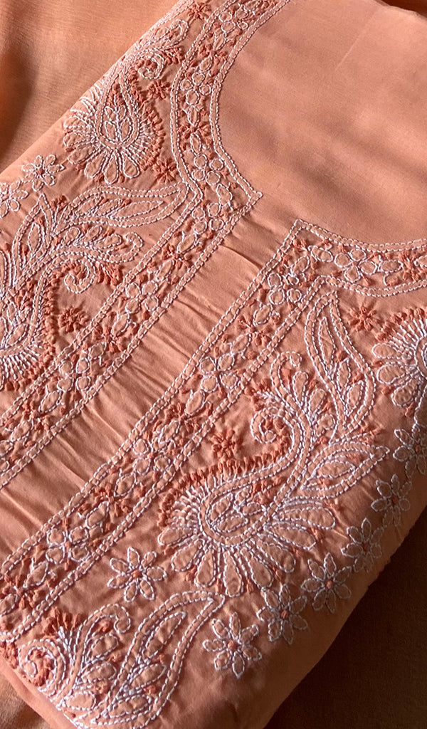 Women's Lakhnavi Handcrafted Unstitched Cotton Chikankari Suit Material - HONC0364005