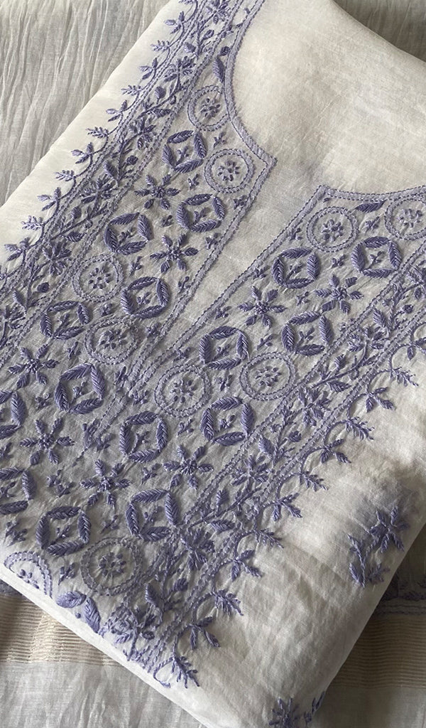 Women's Lakhnavi Handcrafted Mul Chanderi Unstitched Kurta And Dupatta Set - HONC0314668