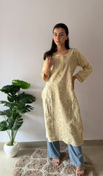 Load image into Gallery viewer, Women's Lakhnavi Handcrafted Cotton Chikankari Kurti - HONC0379494
