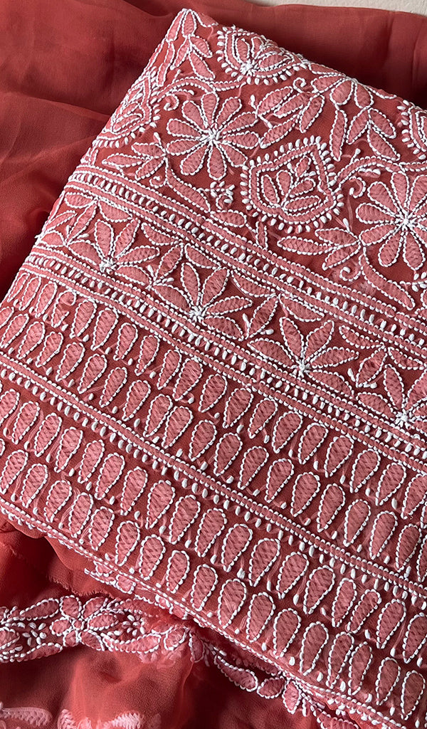 Women's Lucknowi Handcrafted Faux-Georgette Chikankari Suit Material - HONC0263425