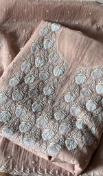 Load image into Gallery viewer, Jazba Women's Lakhnavi Handcrafted Mul Chanderi Unstitched Kurta And Dupatta Set - HONC0353196