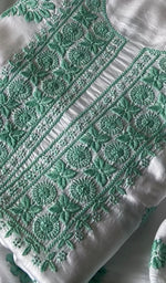Load image into Gallery viewer, Women's Lakhnavi Handcrafted Modal Cotton Unstitched Chikankari Kurta Dupatta Set - HONC0334631