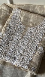 Load image into Gallery viewer, Naaz Women&#39;s Lucknowi Handcrafted Kota Chanderi Chikankari UnStitched Kurta And Dupatta Set - HONC0250376

