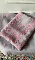 Load image into Gallery viewer, Women's Lakhnavi Handcrafted Pure Organza Chikankari Unstitched Kurta And Dupatta Set- HONC0361460