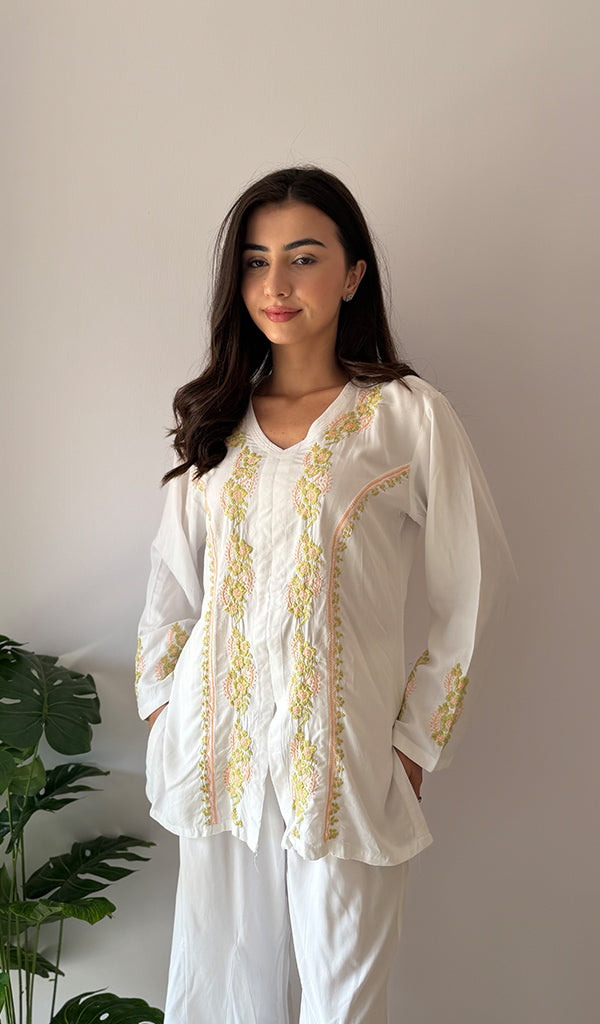 Women's Lakhnavi Handcrafted Cotton Chikankari Kurti And Plazzo Set - HONC0375712