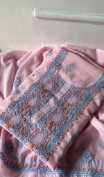Women's Lakhnavi Handcrafted Mul Chanderi Unstitched Chikankari Full Suit .