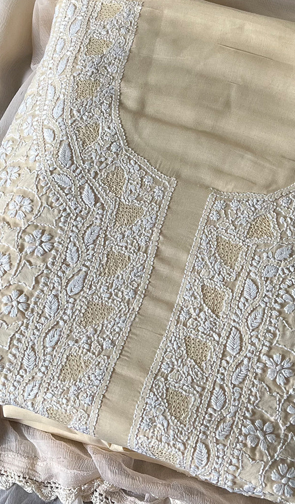 Alina Women's Lakhnavi Handcrafted Cotton Chikankari Suit Material - HONC0284908