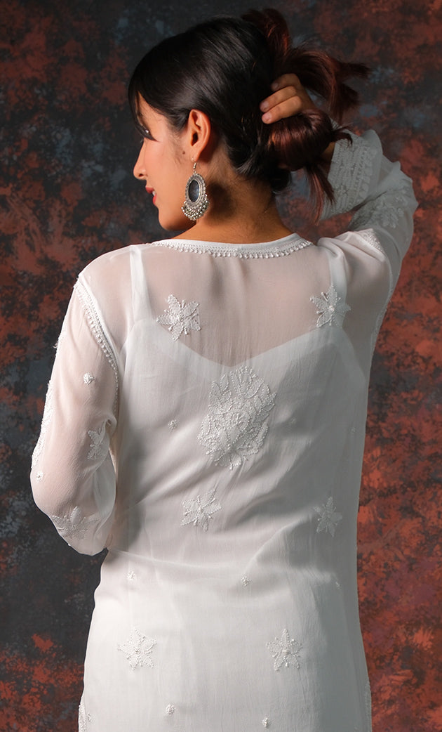 Women's Lakhnavi Handcrafted Viscose Georgette Chikankari Kurti - HONC0327258