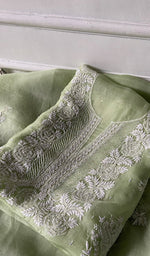 将图像加载到图库查看器中， Women's Lakhnavi Handcrafted Pure Organza Chikankari Unstitched Kurta And Dupatta Set- HONC0352106