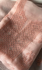 Load image into Gallery viewer, Women's Lakhnavi Handcrafted Pure Organza Chikankari Unstitched Kurta And Dupatta Set- HONC0328269