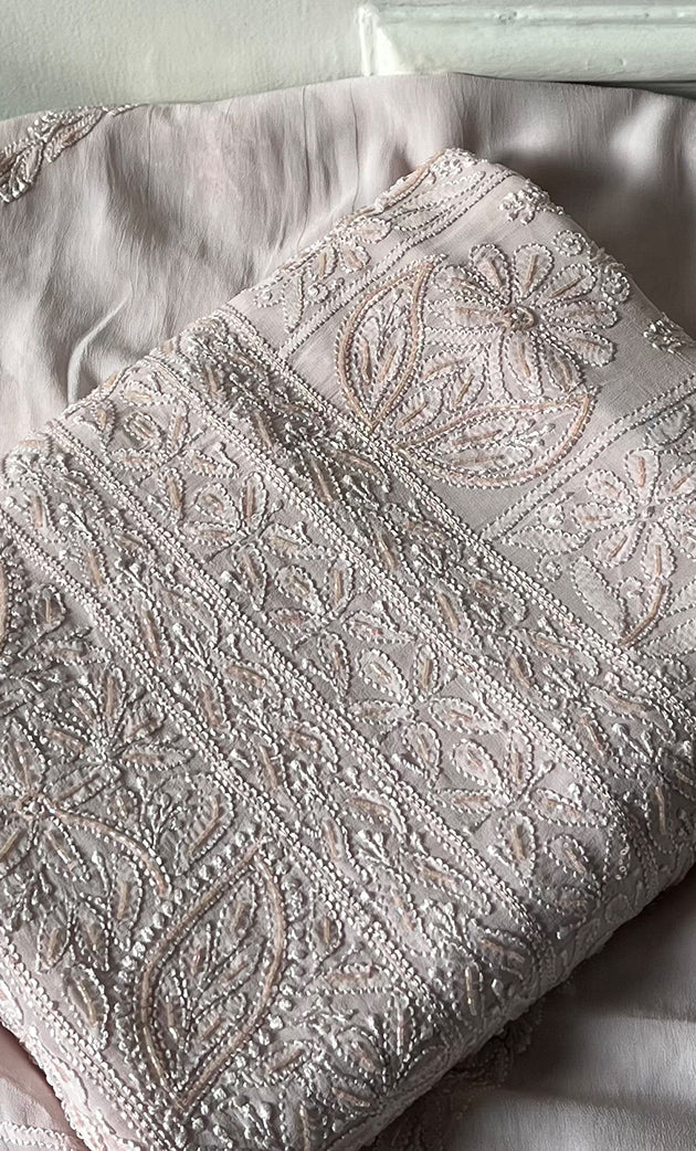 Women's Lucknowi Handcrafted Viscose Georgette Unstitched Chikankari Suit Material - HONC0325150