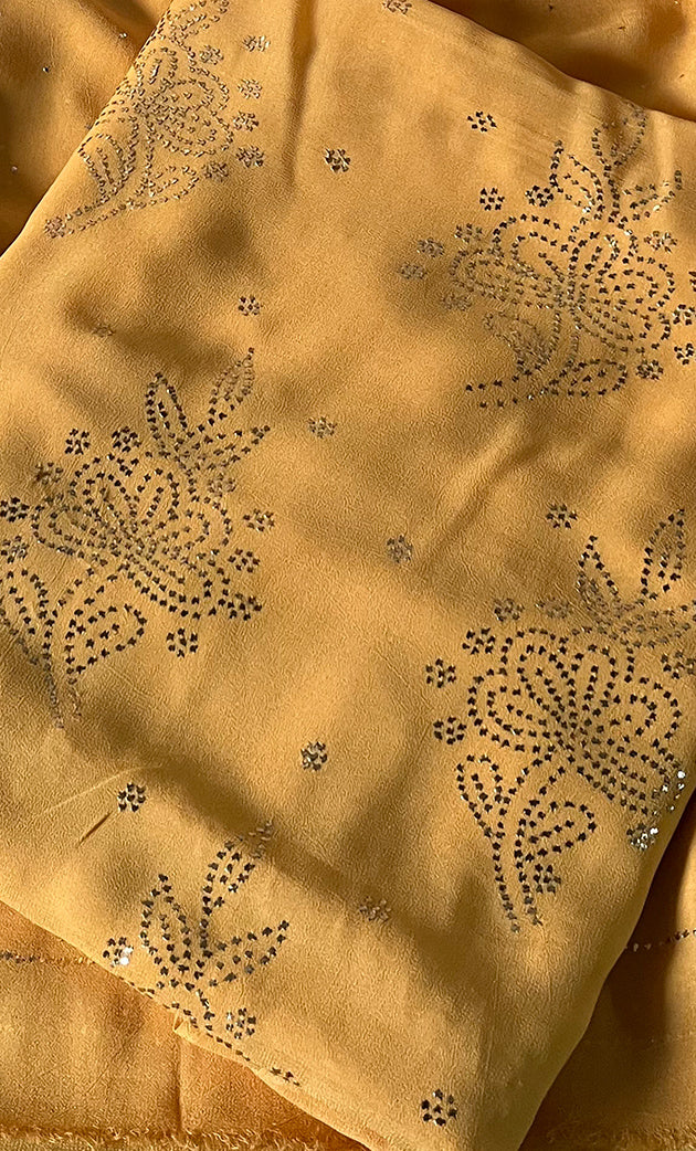 Women's Lucknowi Handcrafted Viscose Georgette Unstitched Chikankari Suit Material - HONC0336843