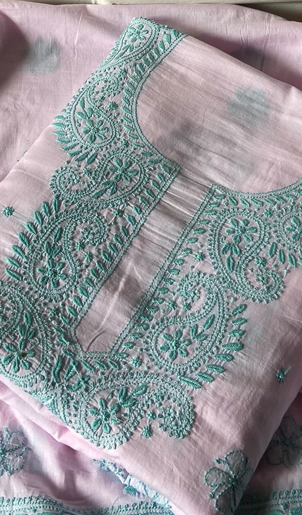 Women's Lakhnavi Handcrafted Cotton Unstitched Chikankari Suit Material - HONC0358196