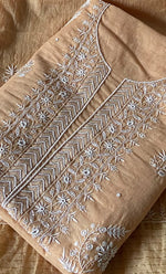 Load image into Gallery viewer, Women's Lakhnavi Handcrafted Mul Chanderi Unstitched Chikankari Full Suit Material - HONC0317046