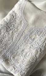 将图像加载到图库查看器中， Women&#39;s Lakhnavi Handcrafted Pure Organza Chikankari Unstitched Kurta And Dupatta Set- HONC0328886

