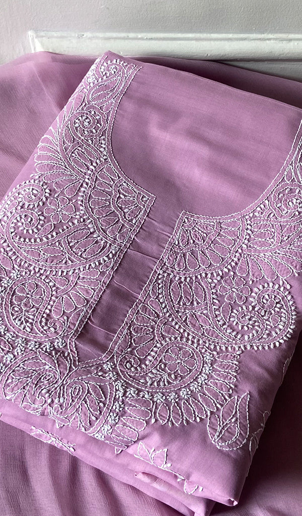 Women's Lakhnavi Handcrafted Cotton Unstitched Chikankari Suit Material - HONC0360779