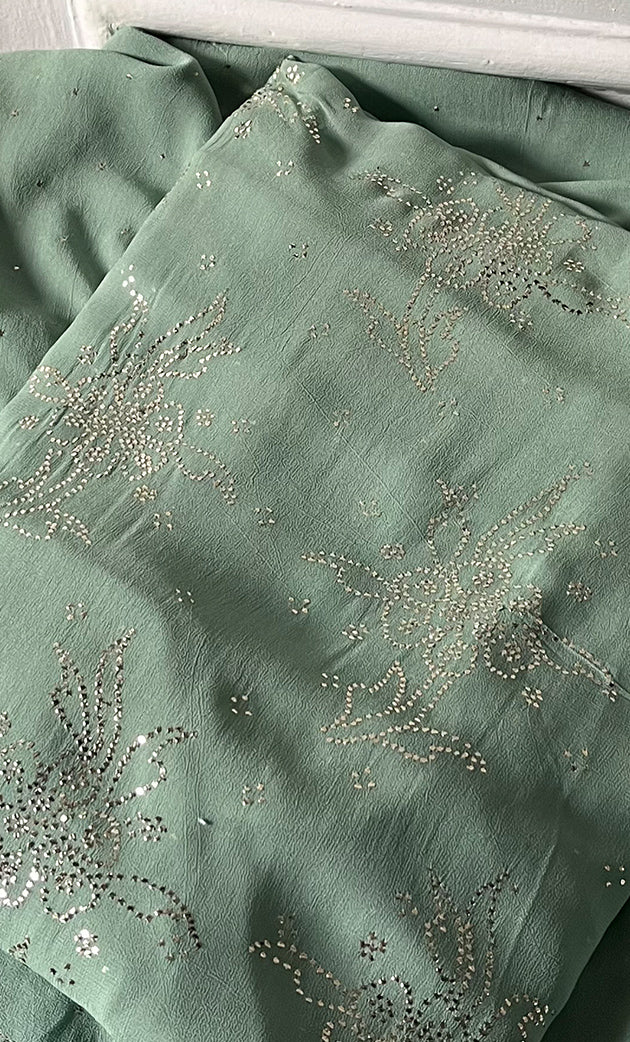 Women's Lucknowi Handcrafted Viscose Georgette Unstitched Chikankari Suit Material - HONC0336848