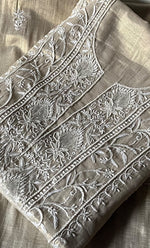 Women's Lakhnavi Handcrafted Tissue Chanderi Unstitched Chikankari Kurta And Dupatta Set - HONC0332771