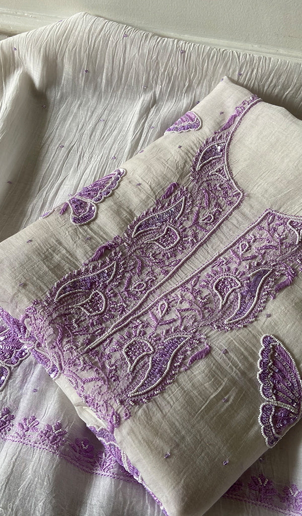 Titlee Women's Lakhnavi Handcrafted Mul Chanderi Unstitched Kurta And Dupatta Set -   HONC0362623