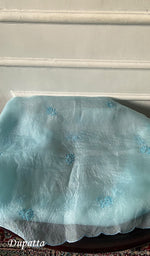Load image into Gallery viewer, Women's Lakhnavi Handcrafted Pure Organza Chikankari Unstitched Kurta And Dupatta Set- HONC0340863
