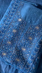 Women's Lakhnavi Handcrafted Chanderi Silk Unstitched Chikankari Full Suit - HONC0367198