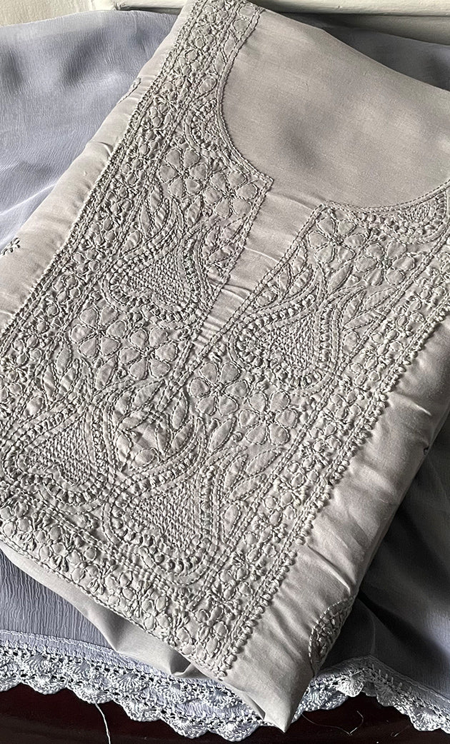Women's Lakhnavi Handcrafted Unstitched Cotton Chikankari Suit Material - HONC0329386