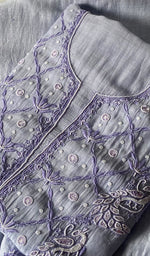 Load image into Gallery viewer, Women's Lakhnavi Handcrafted Mul Chanderi  Unstitched Chikankari Full Suit Material - HONC0339567