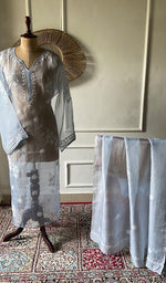 Load image into Gallery viewer, Mayuri Women's Lakhnavi Handcrafted Pure Organza Silk Chikankari Semi - stitched Full Suit Material - HONC0348611
