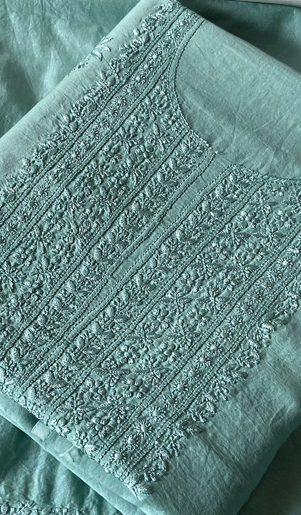 Women's Lakhnavi Handcrafted Chanderi Silk Unstitched Chikankari Full Suit - HONC0350715